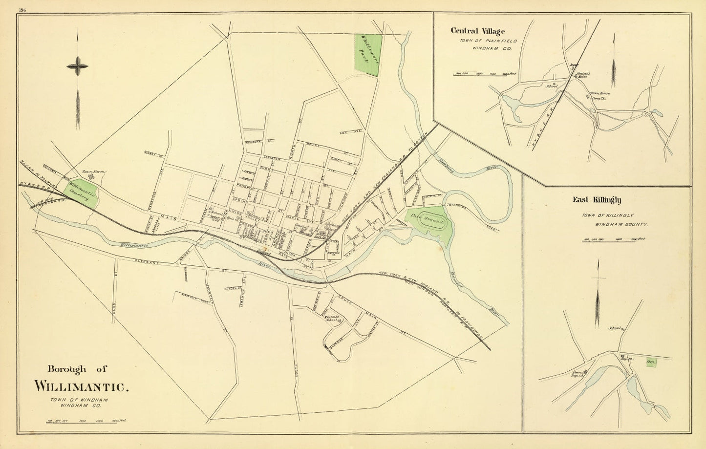 Vintage Map of Central Village, Connecticut, 1893