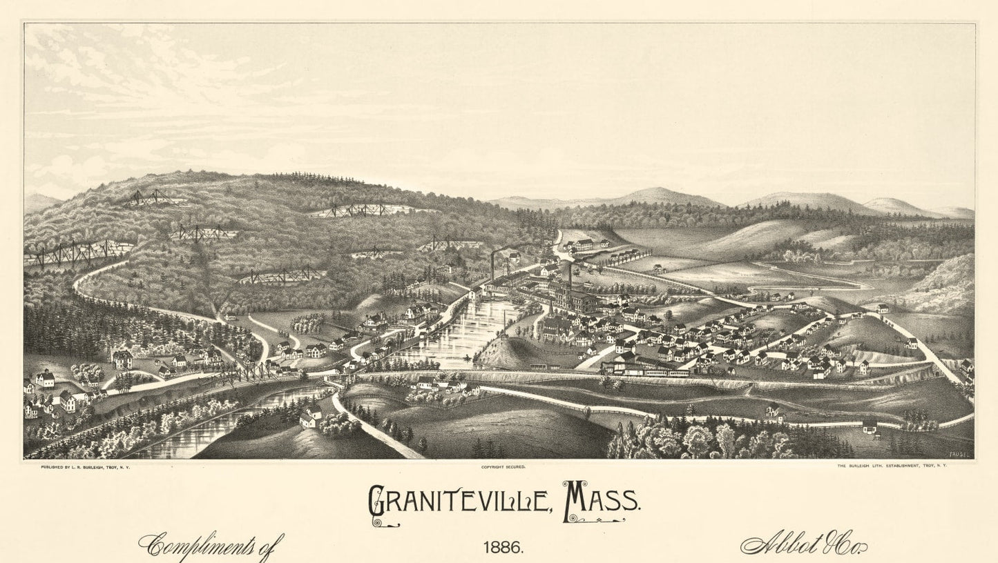Vintage Map of Graniteville, Massachusetts, 1886