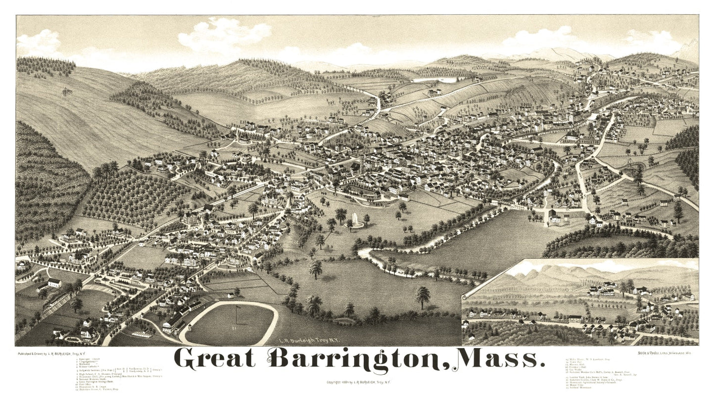 Vintage Map of Great Barrington, Massachusetts, 1884