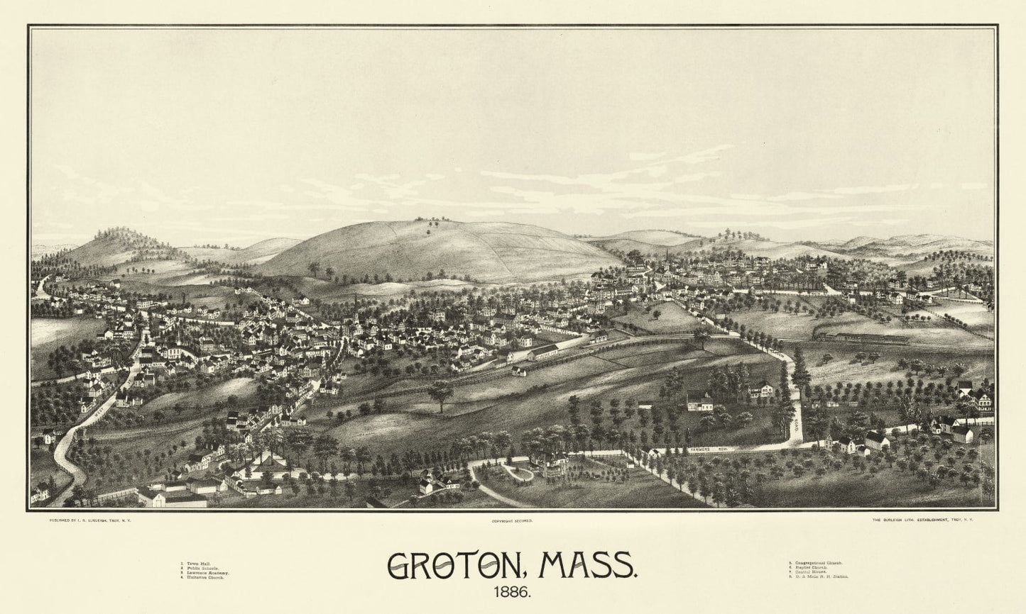 Vintage Map of Groton, Massachusetts, 1886