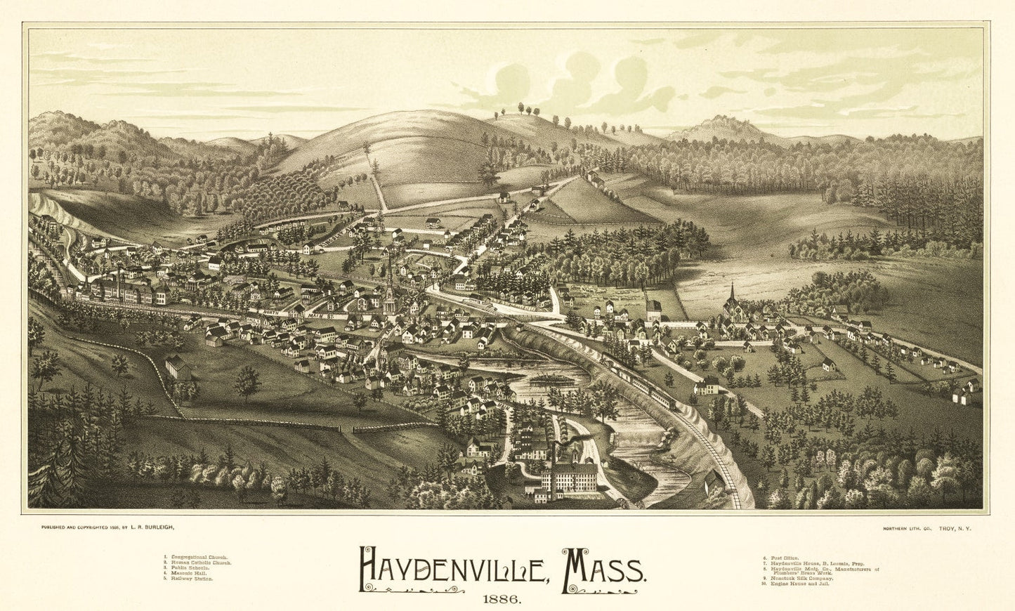 Vintage Map of Haydenville, Massachusetts, 1886
