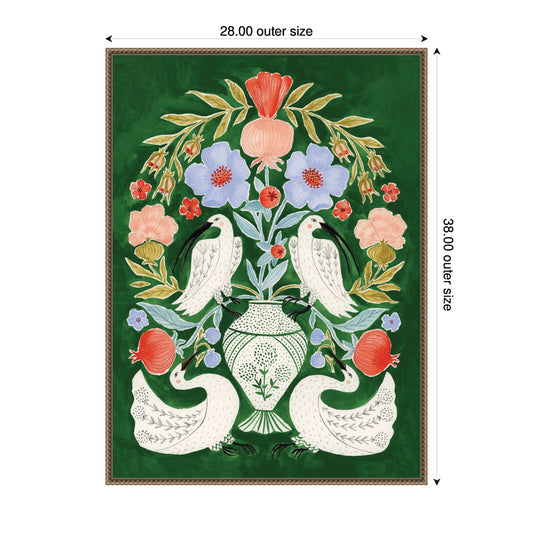 Floral Folklore Ibises and Swan Framed Canvas Wall Art