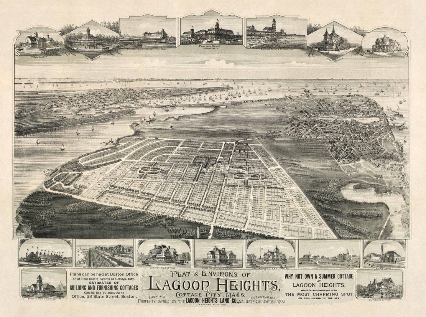 Vintage Map of Lagoon Heights, Massachusetts, 1880