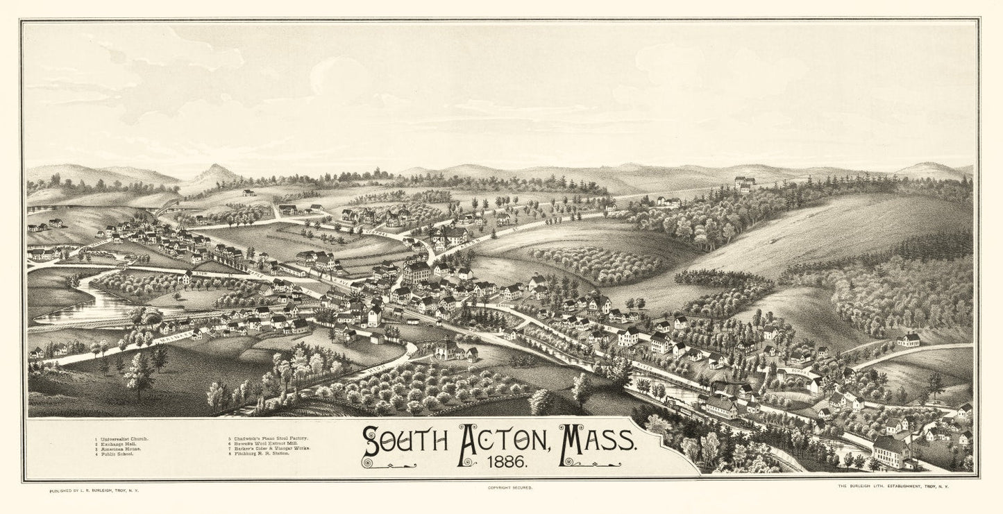 Vintage Map of South Acton, Massachusetts, 1886