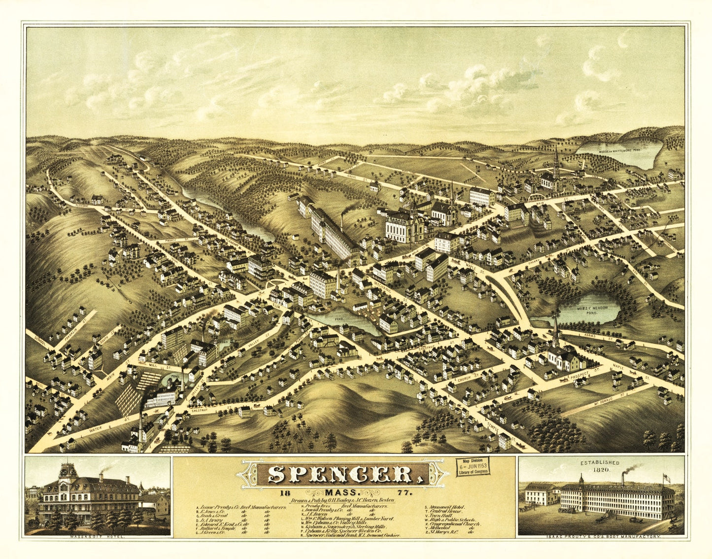 Vintage Map of Spencer, Massachusetts, 1877