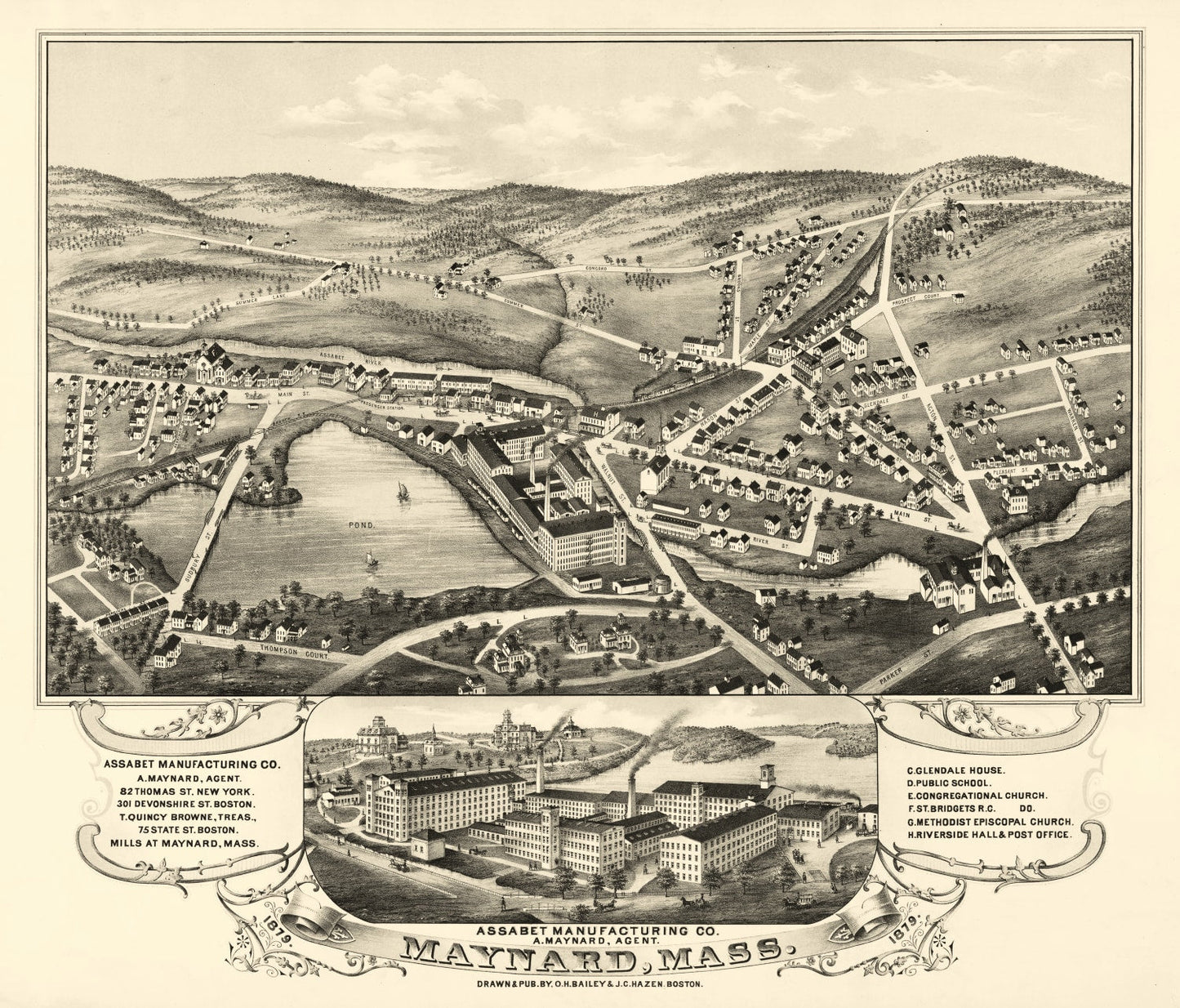 Vintage Map of Maynard, Massachusetts, 1879