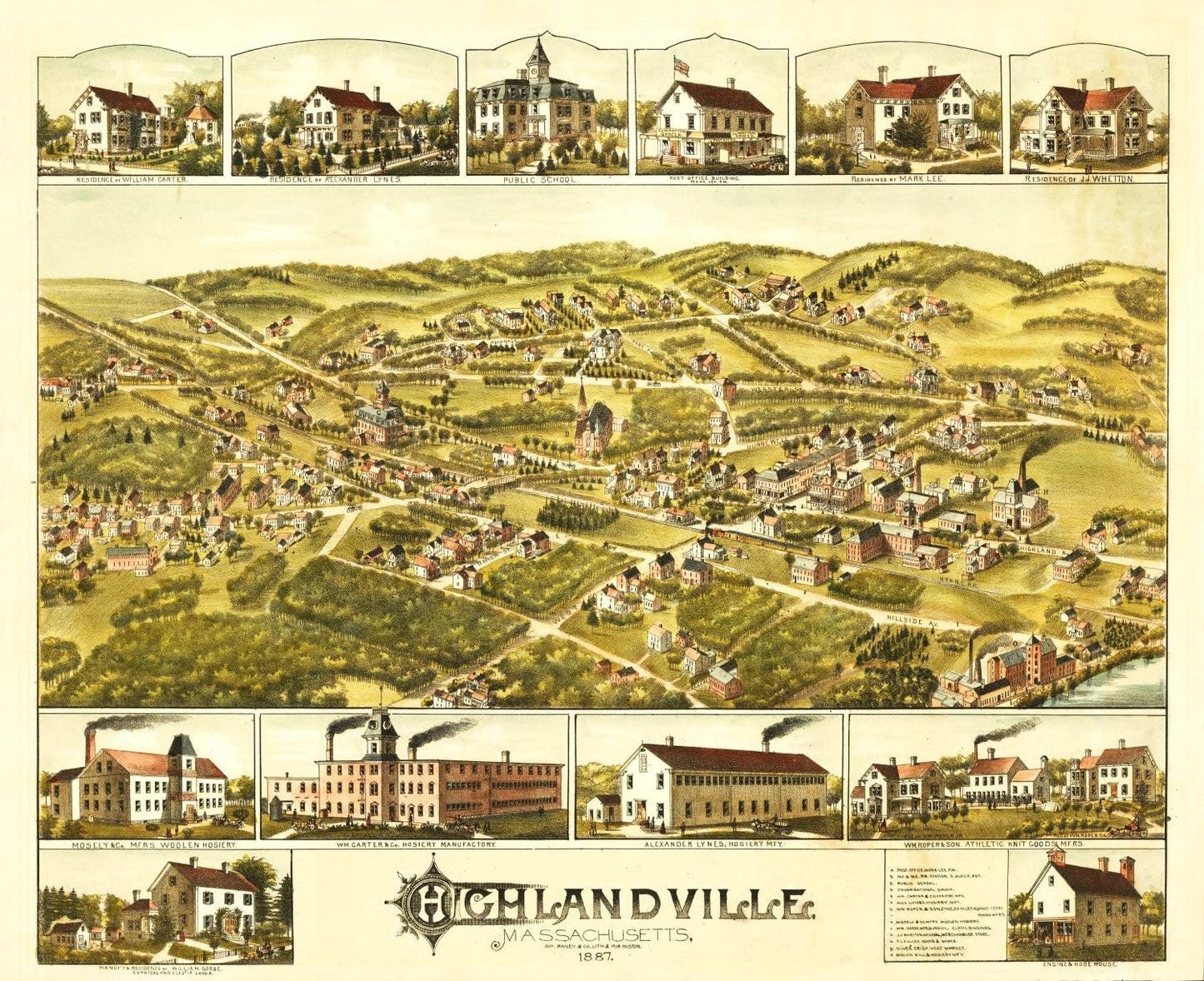 Vintage Map of Highlandville, Essex County, Massachusetts, 1887
