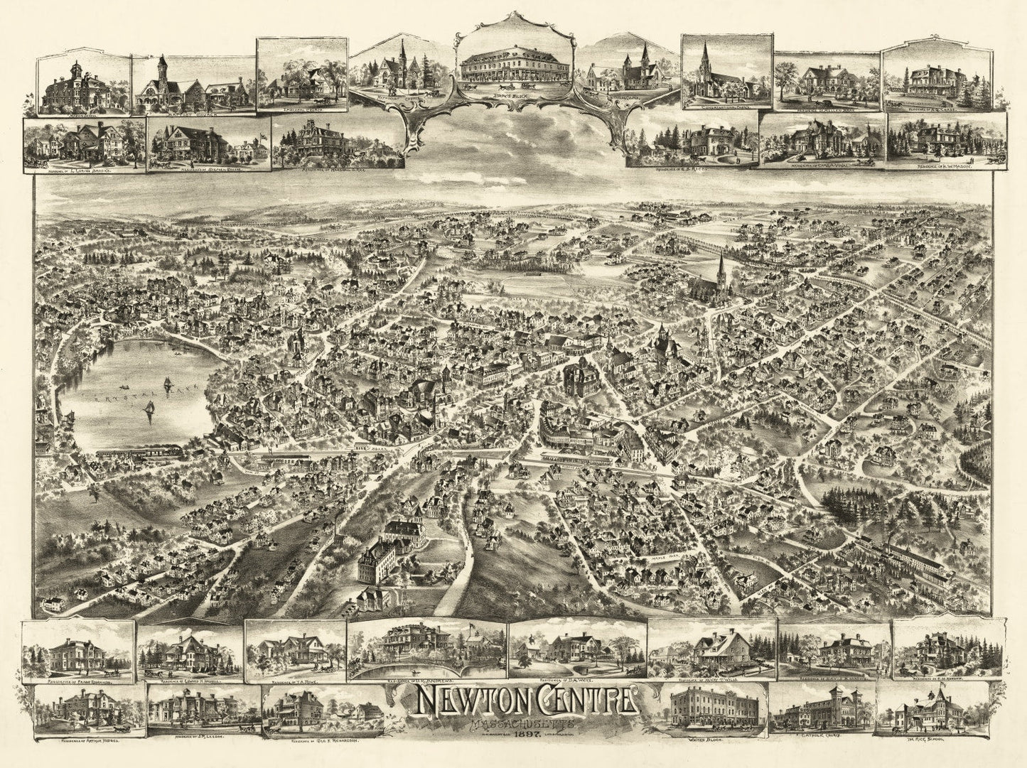 Vintage Map of Newton Centre, Massachusetts, 1897