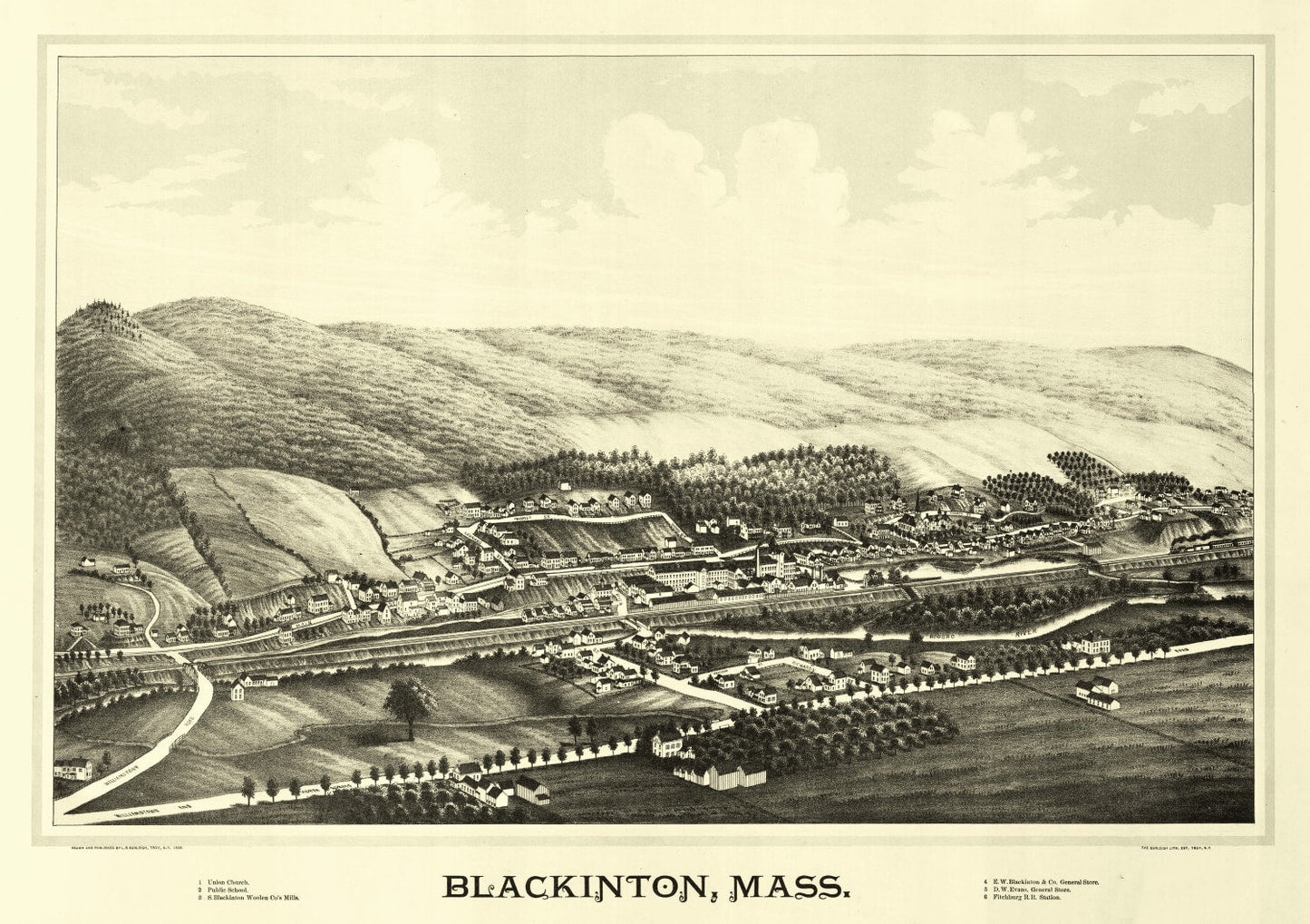 Vintage Map of Blackinton, Massachusetts, 1889