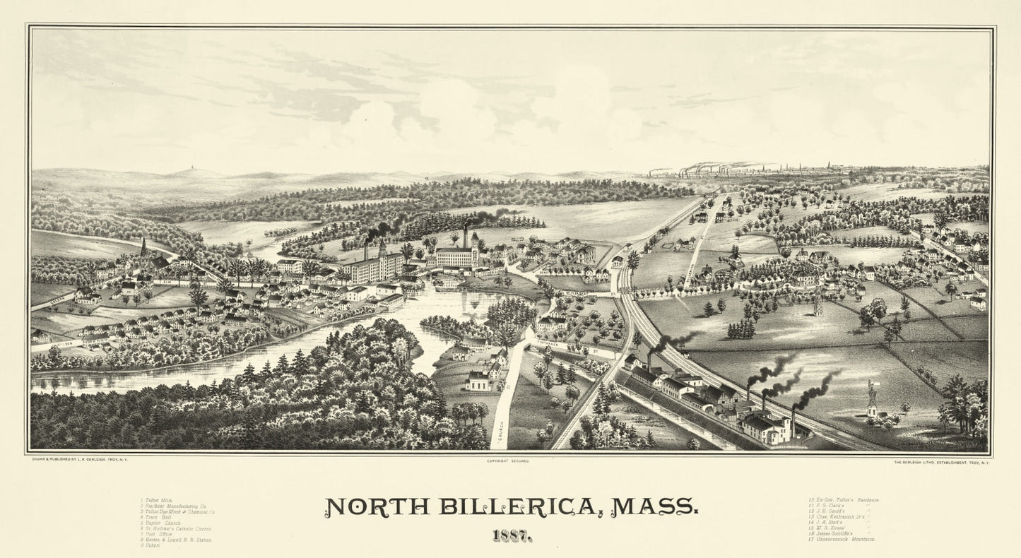 Vintage Map of North Billerica, Massachusetts, 1887