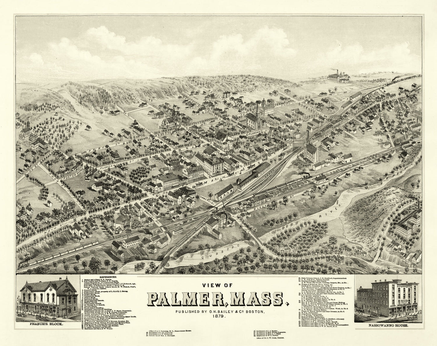 Vintage Map of Palmer, Massachusetts, 1879