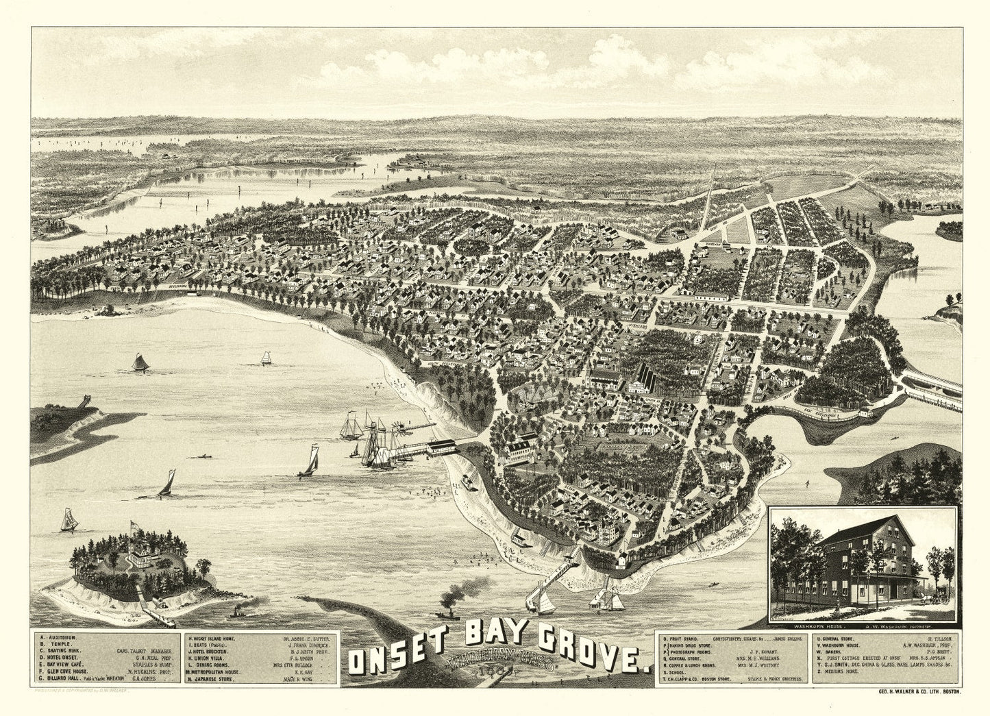 Vintage Map of Onset Bay Grove, Massachusetts, 1885
