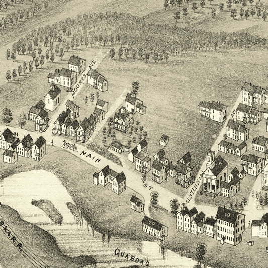 Vintage Map of Warren, Massachusetts, 1879