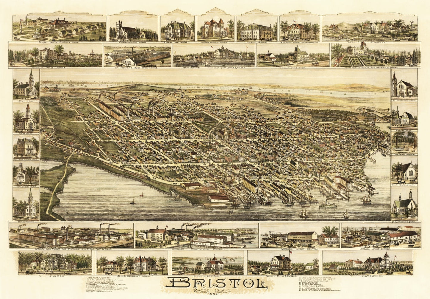 Vintage Map of Bristol, Rhode Island, 1891