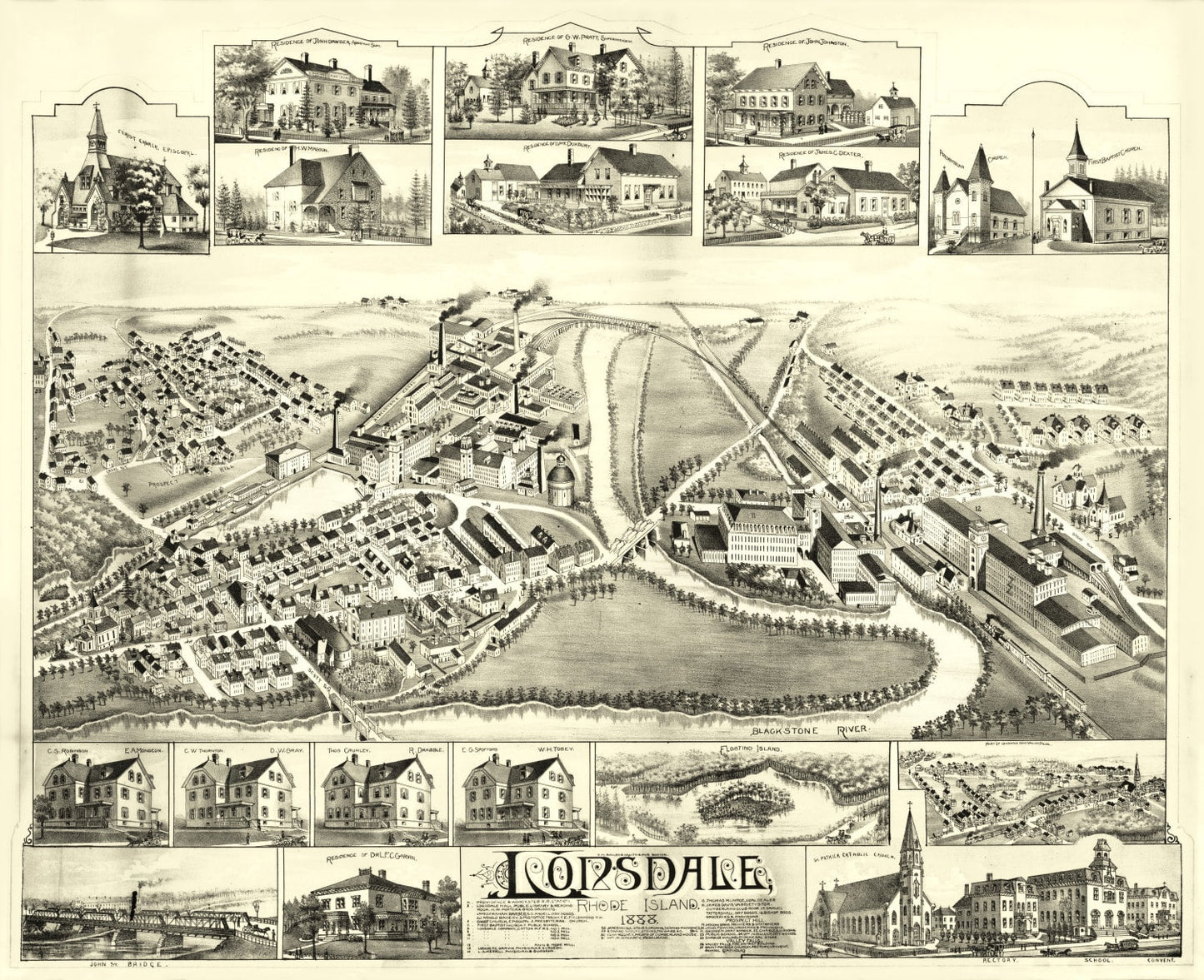 Vintage Map of Lonsdale, Rhode Island, 1888