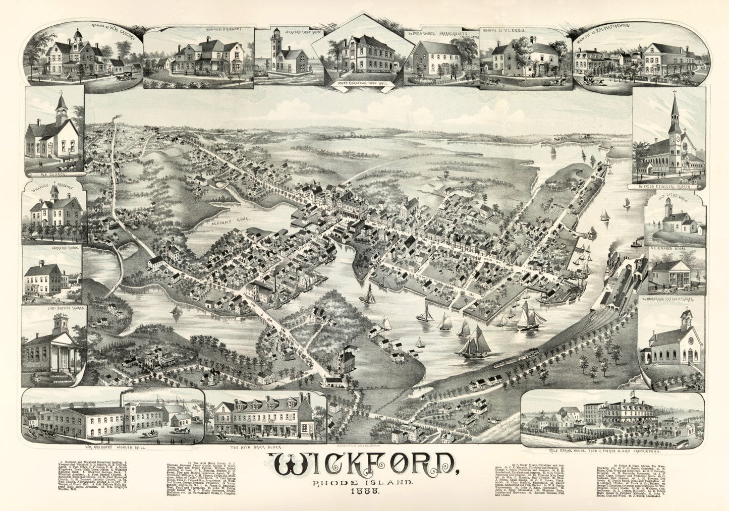 Vintage Map of Wickford, Rhode Island, 1888