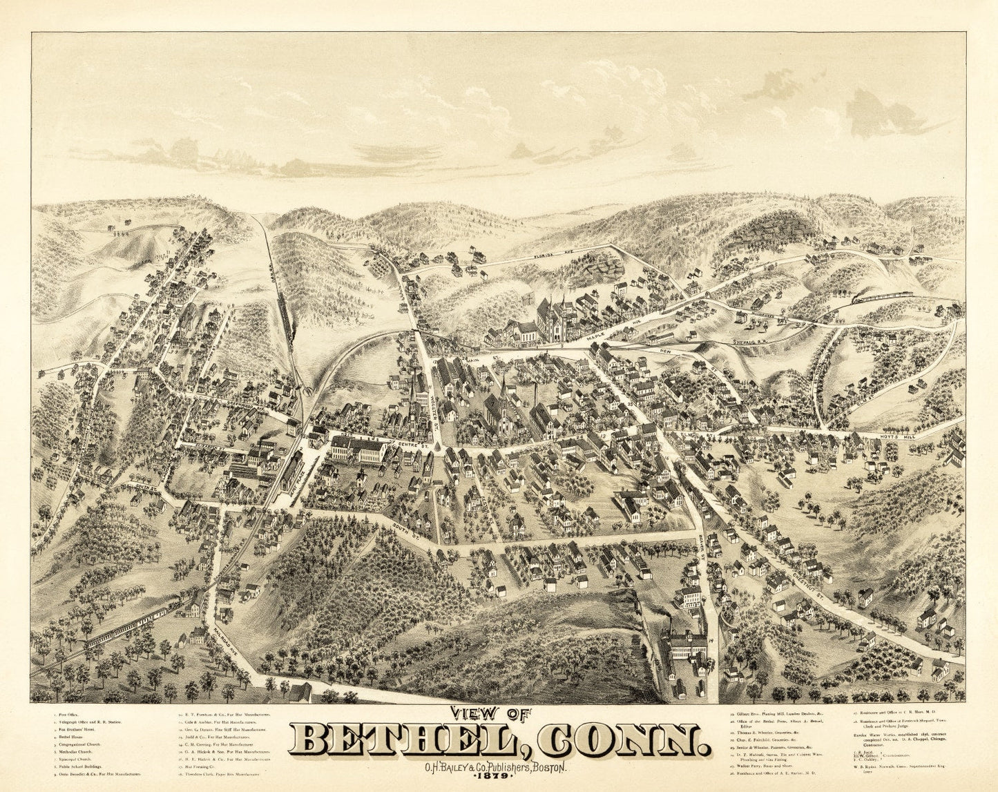 Vintage Map of Bethel, Connecticut, 1879