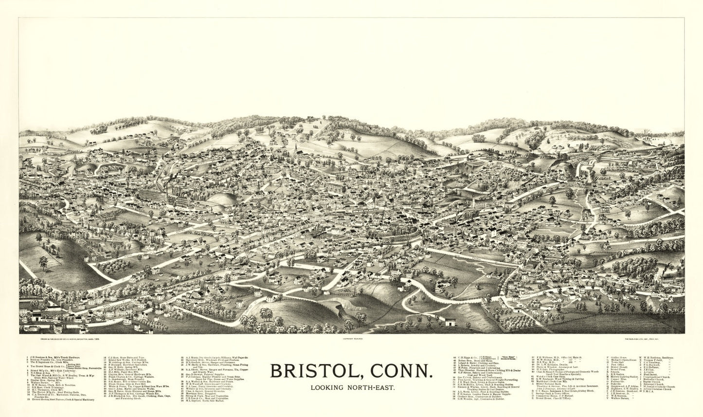 Vintage Map of Bristol, Connecticut, 1889