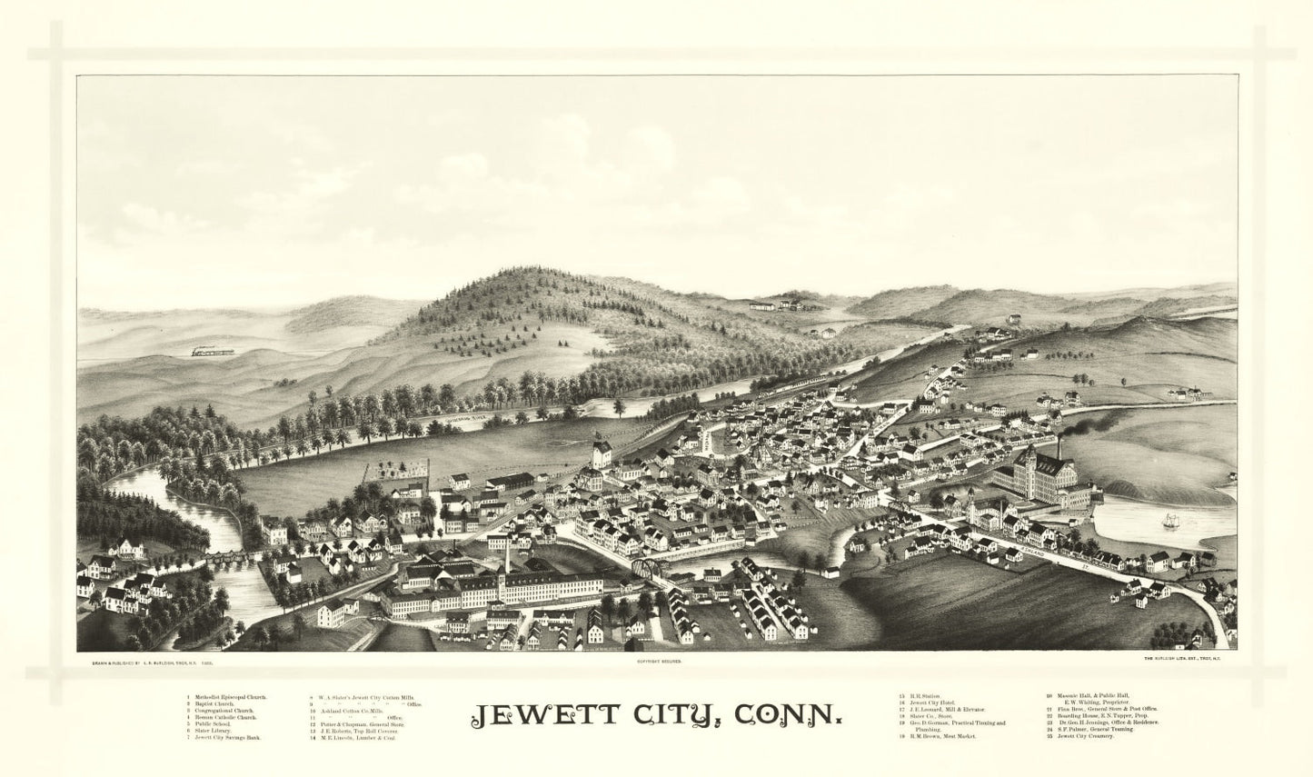 Vintage Map of Jewett City, Connecticut, 1889 (New London County)
