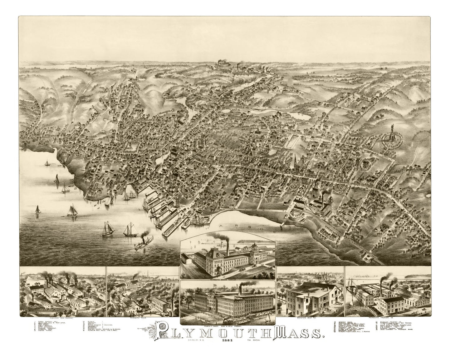 Vintage Map of Plymouth, Massachusetts, 1882