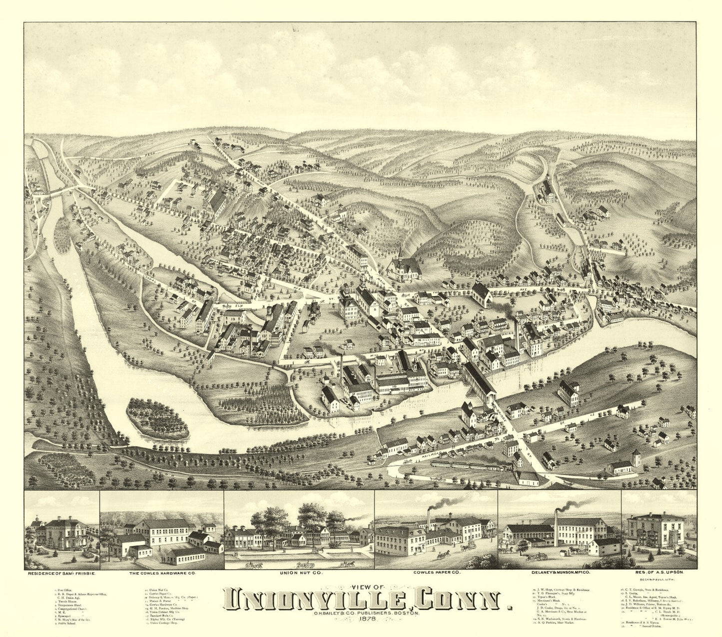 Vintage Map of Unionville, Connecticut, 1878