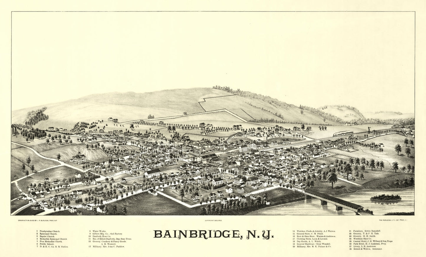 Vintage Map of Bainbridge, New York, 1889