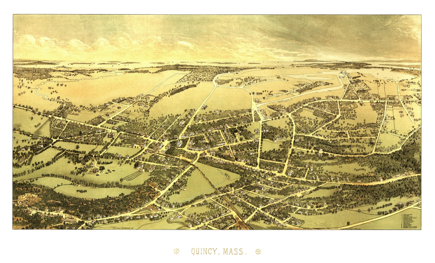 Vintage Map of Quincy, Massachusetts, 1878