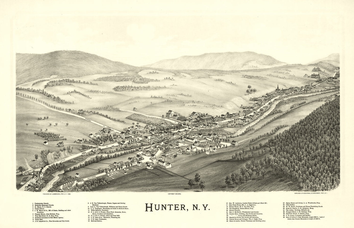 Vintage Map of Hunter, Greene County, New York, 1890
