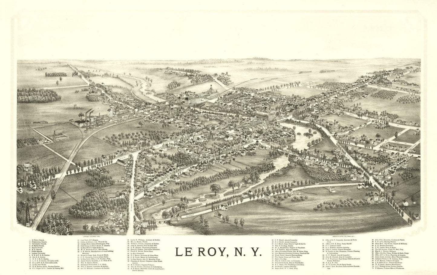 Vintage Map of Le Roy, New York, 1892