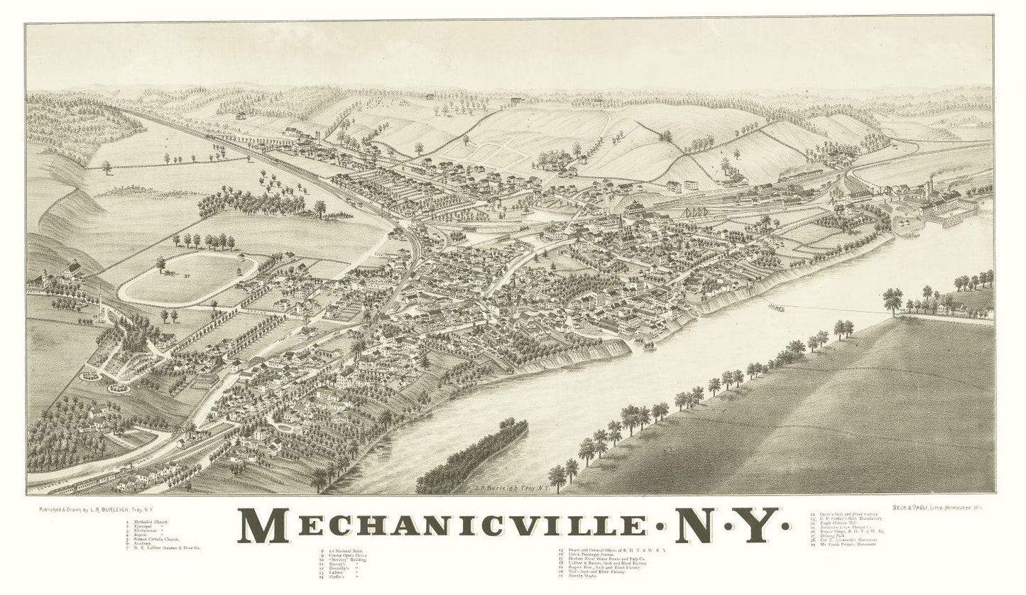 Vintage Map of Mechanicville, New York, 1880