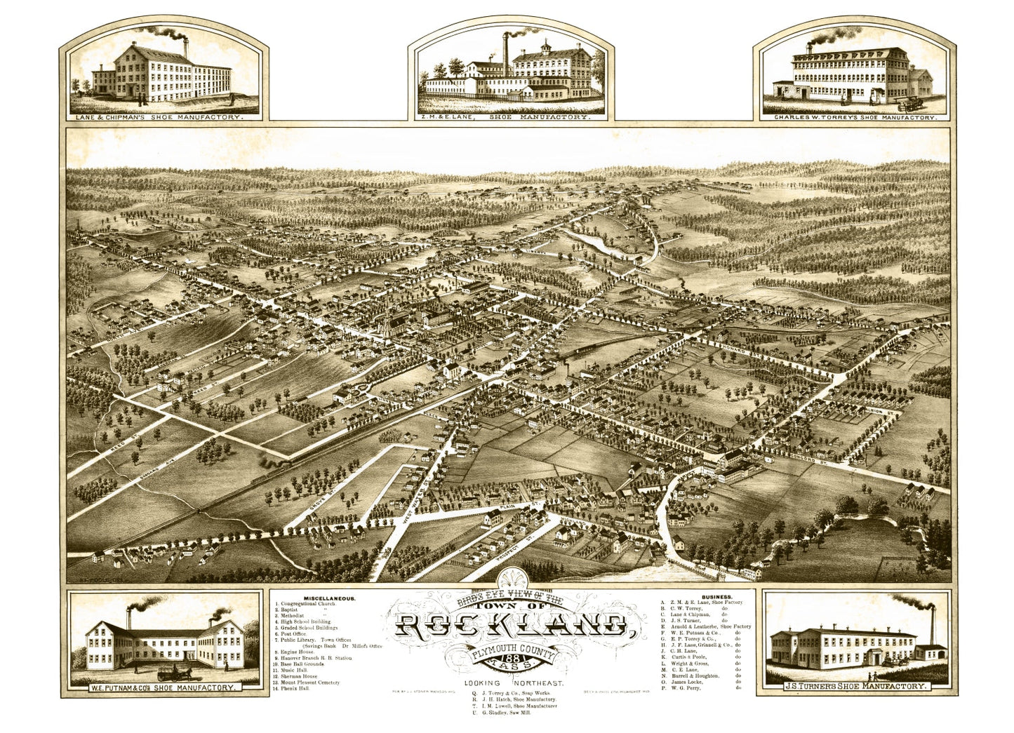 Vintage Map of Rockland, Massachusetts, 1881