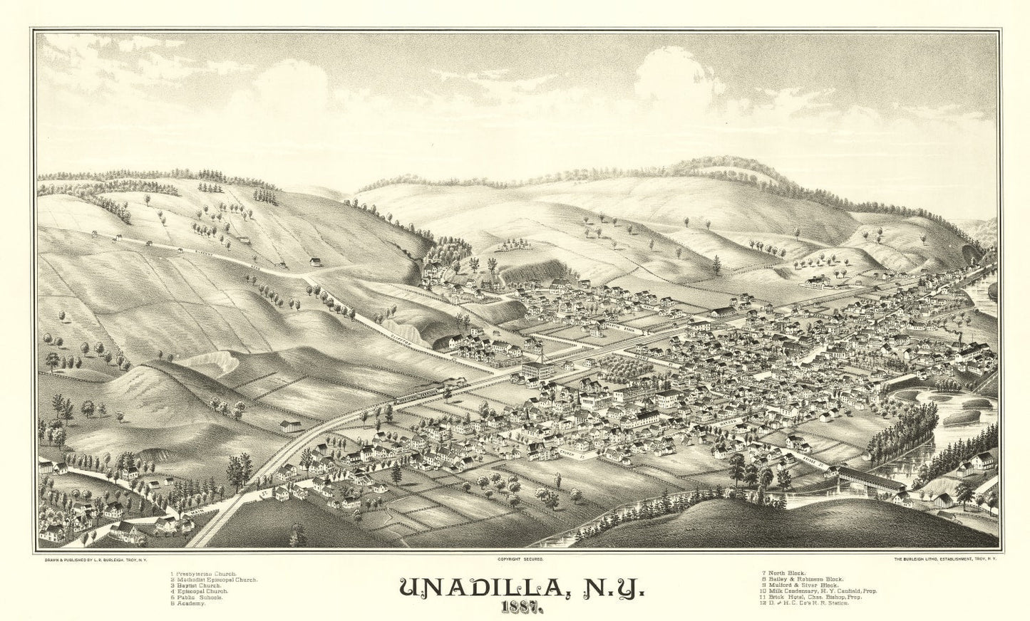 Vintage Map of Unadilla, New York, 1887