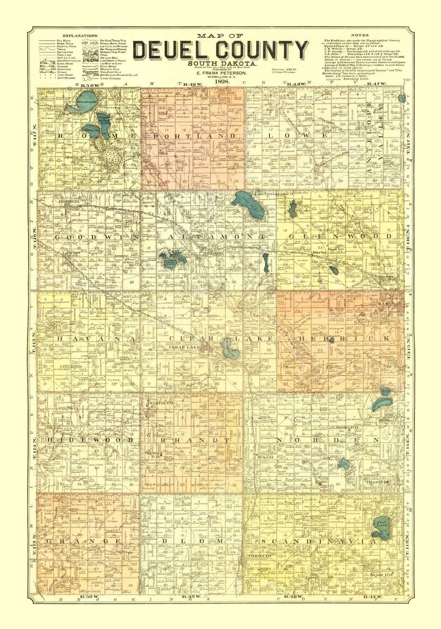 Vintage Map of Deuel County, South Dakota 1899