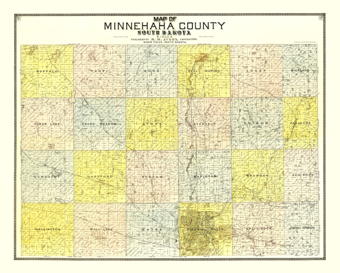 Vintage Map of Minnehaha County, South Dakota, 1893