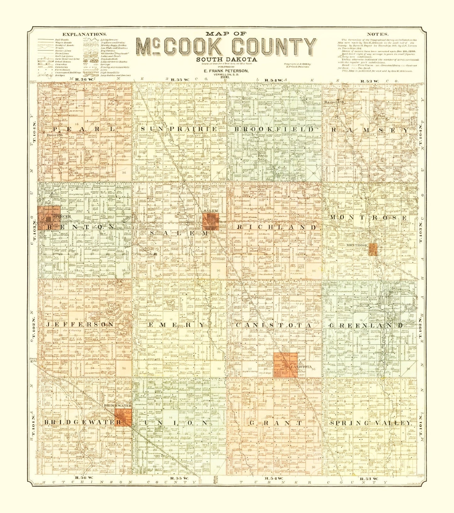 Vintage Map of McCook County, South Dakota, 1900