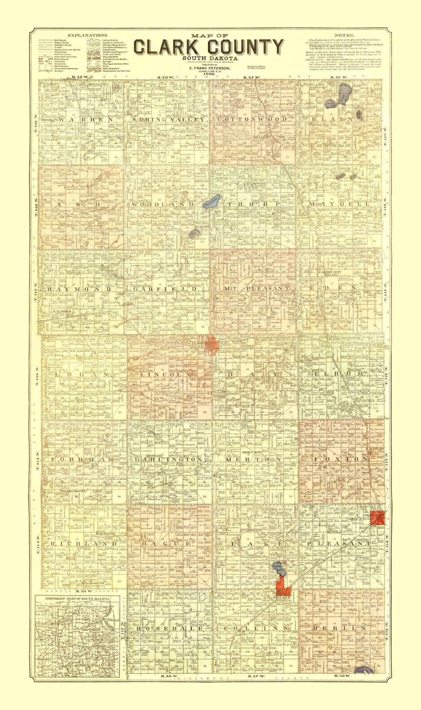 Vintage Map of Clark County, South Dakota, 1900