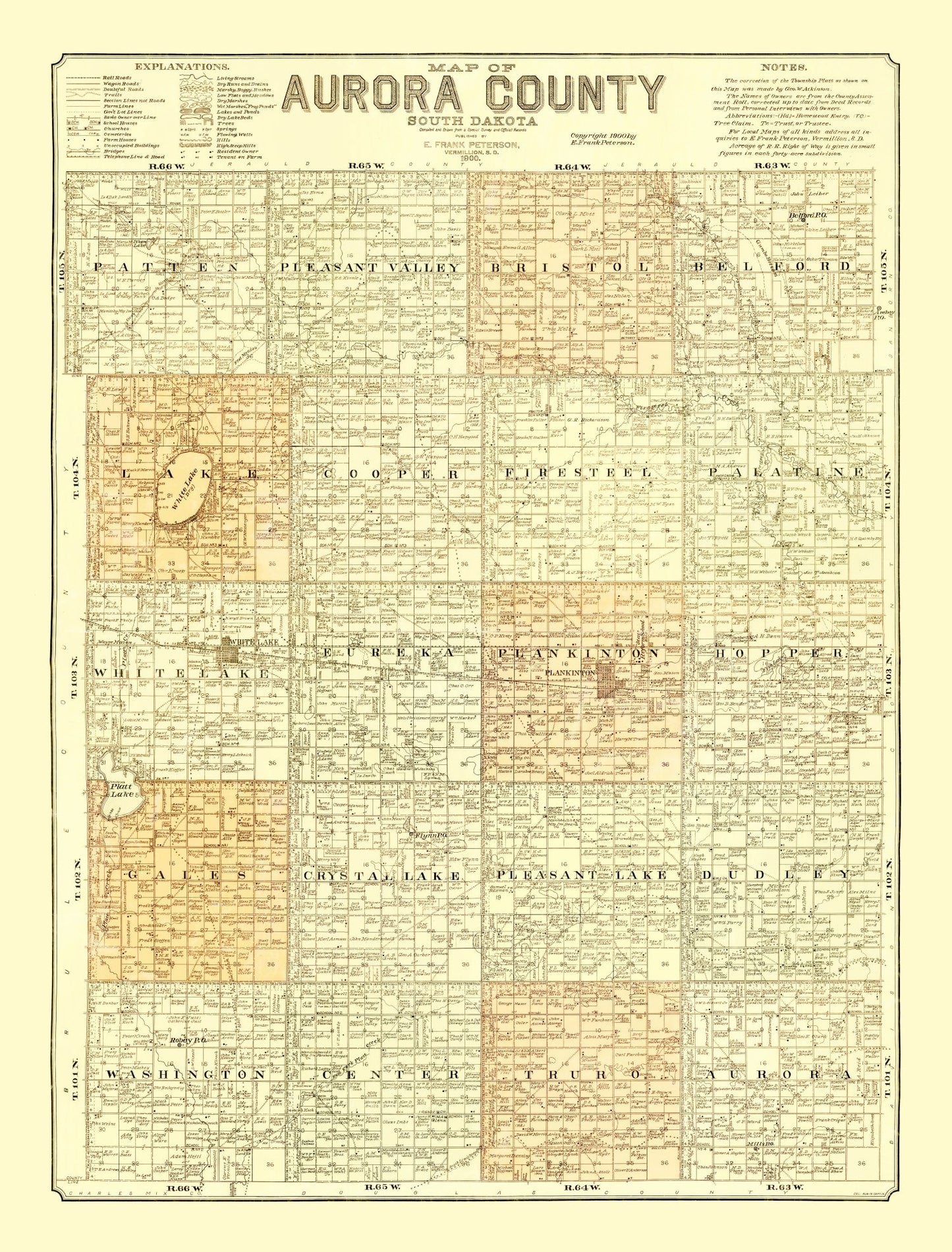 Vintage Map of Aurora County, South Dakota, 1900