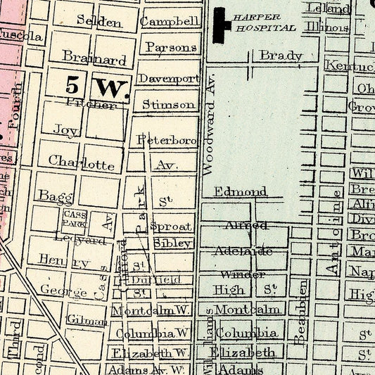 Vintage Map of Detroit, Michigan 1877