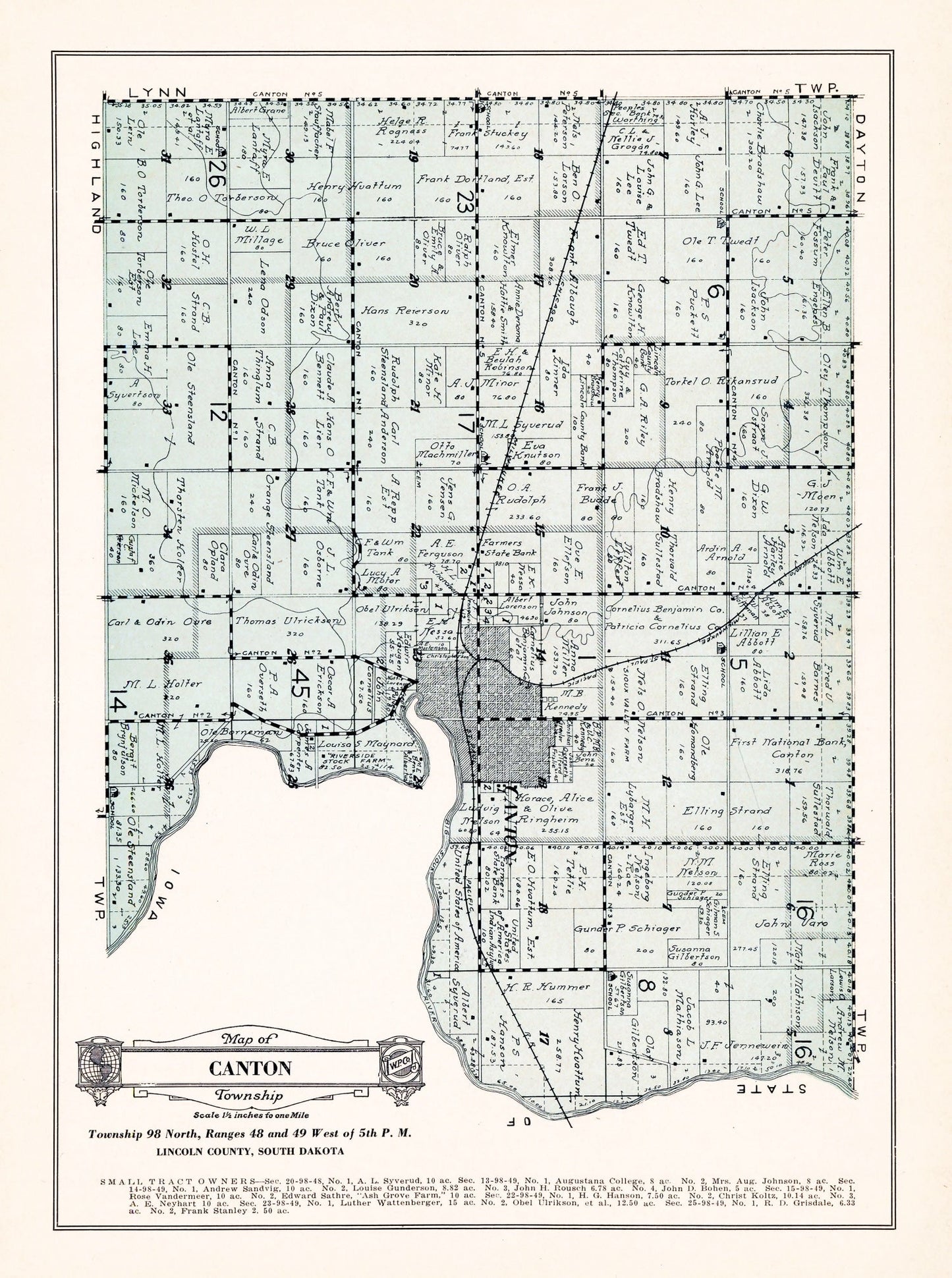 Vintage Map of Canton Township, Lincoln County, SD, 1929