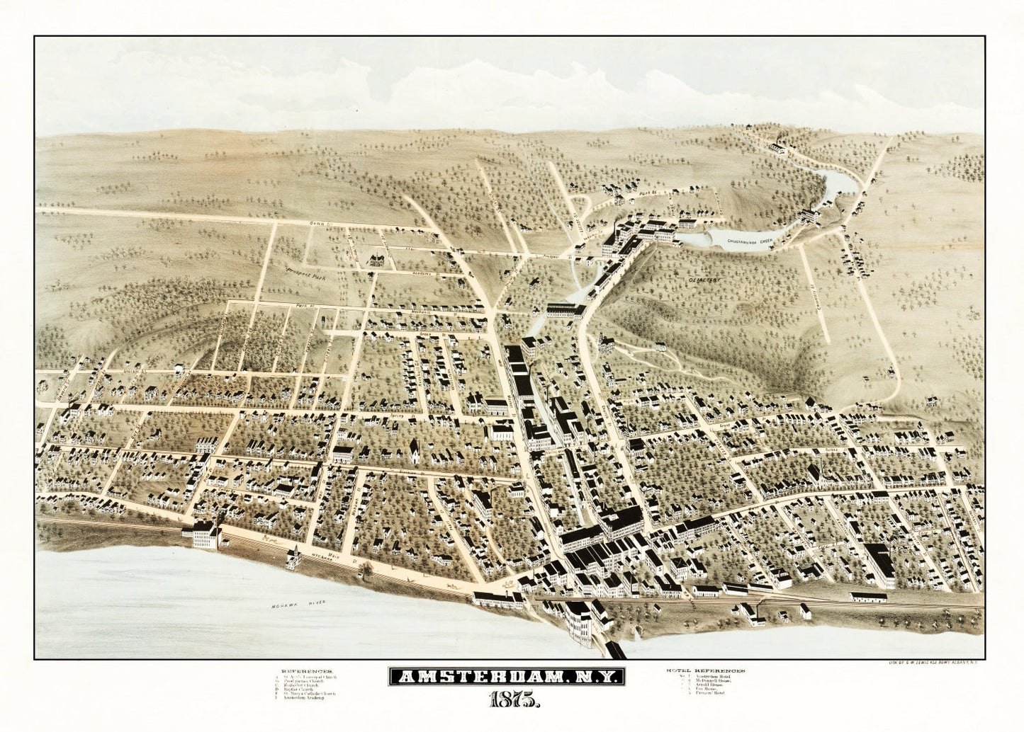Vintage Map of Amsterdam, New York, 1875