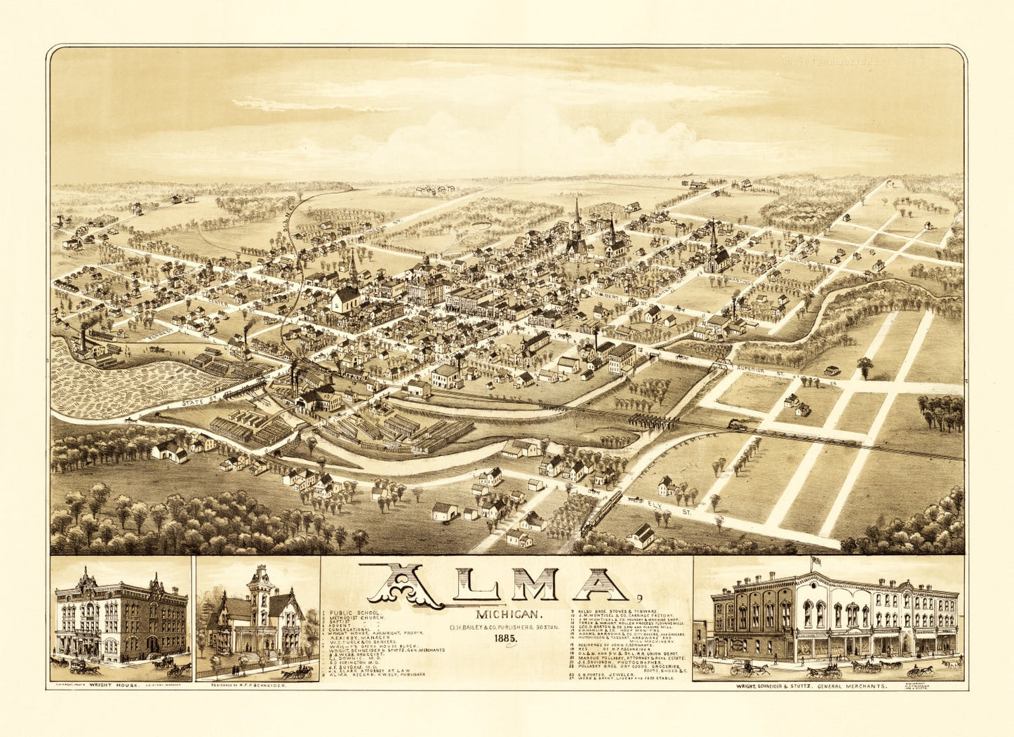 Vintage Map of Alma, Michigan, 1885