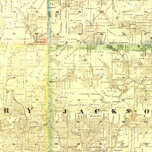 Vintage Map of Jackson County, Iowa, 1867