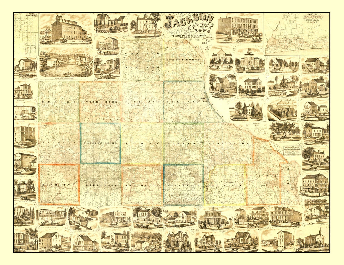 Vintage Map of Jackson County, Iowa, 1867