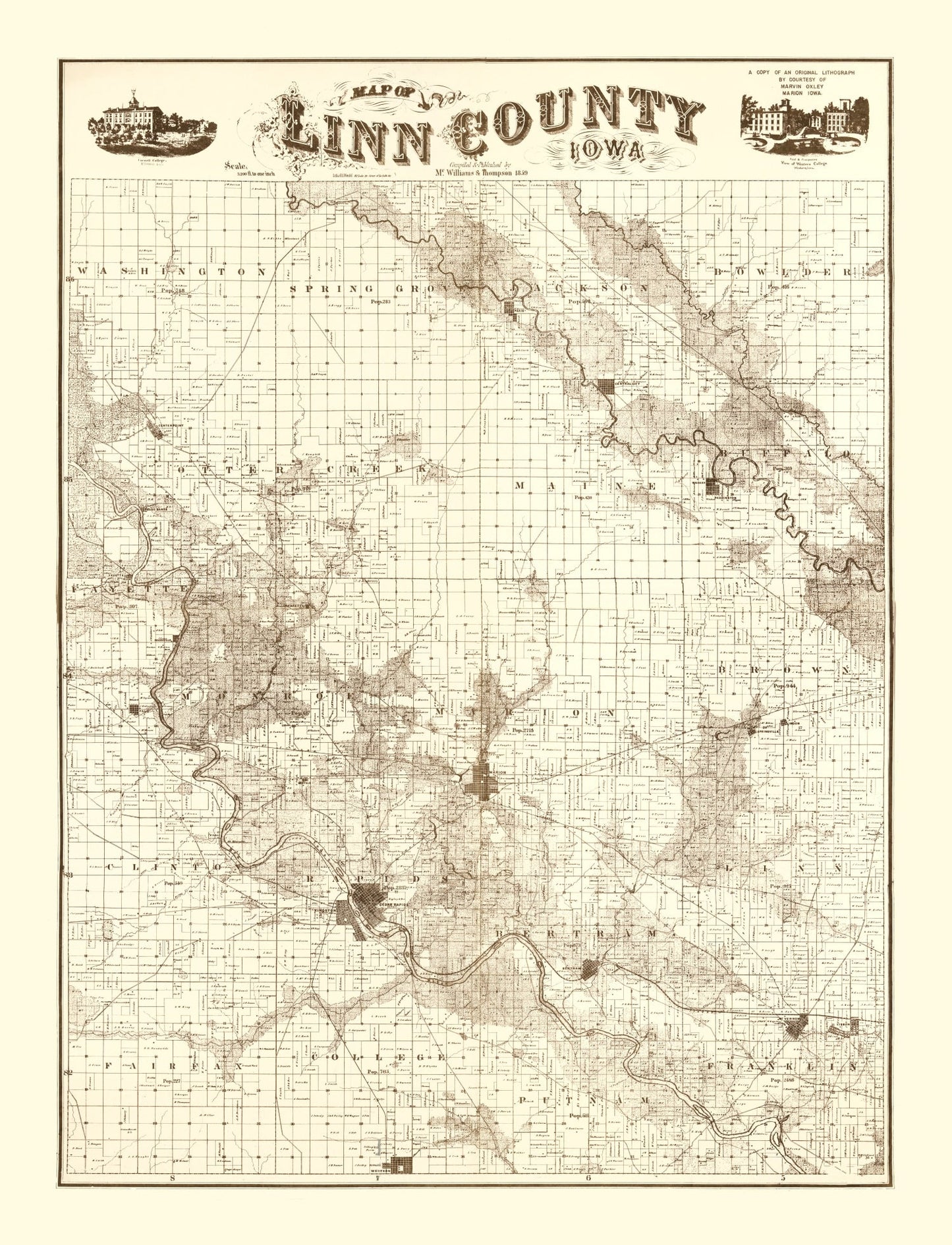 Vintage Map of Linn County, Iowa, 1949