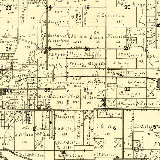 Vintage Map of Buchanan County, Iowa 1900 Wall Art