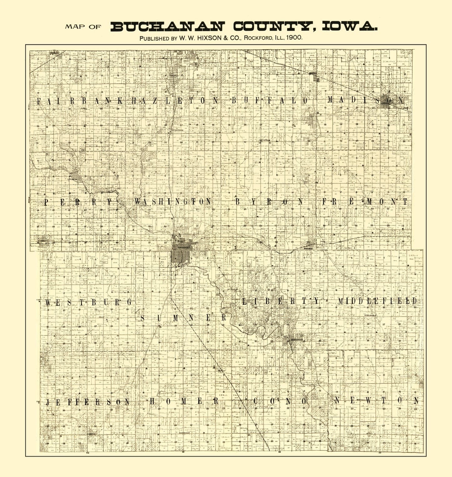Vintage Map of Buchanan County, Iowa 1900 Wall Art