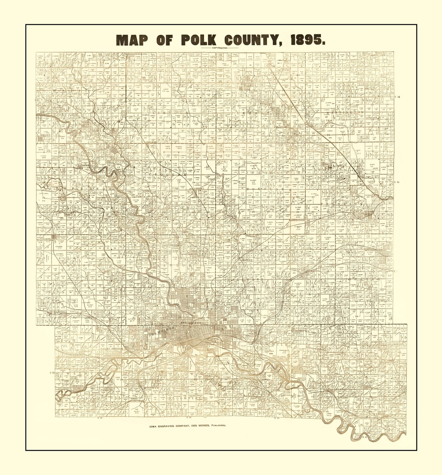 Vintage Map of Polk County, Iowa, 1895