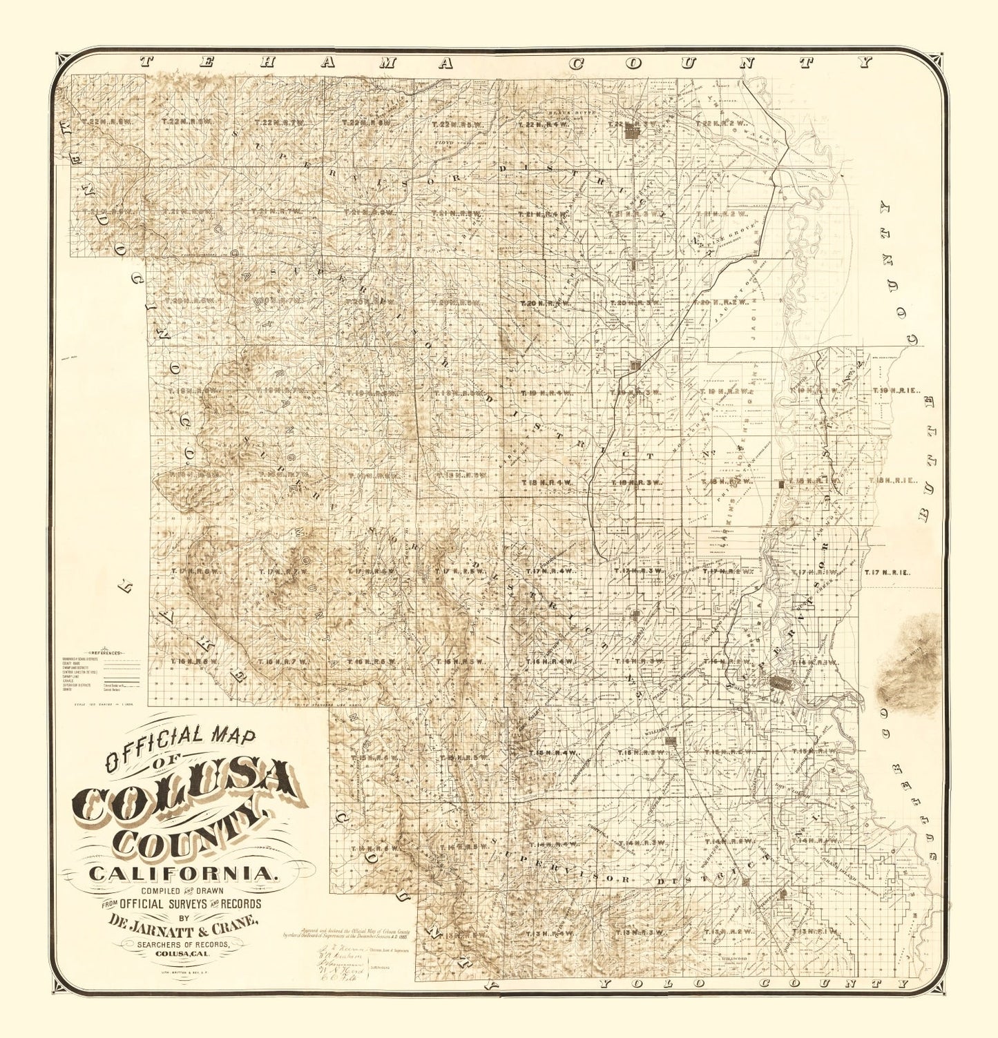 Vintage Map of Colusa County, California, 1885