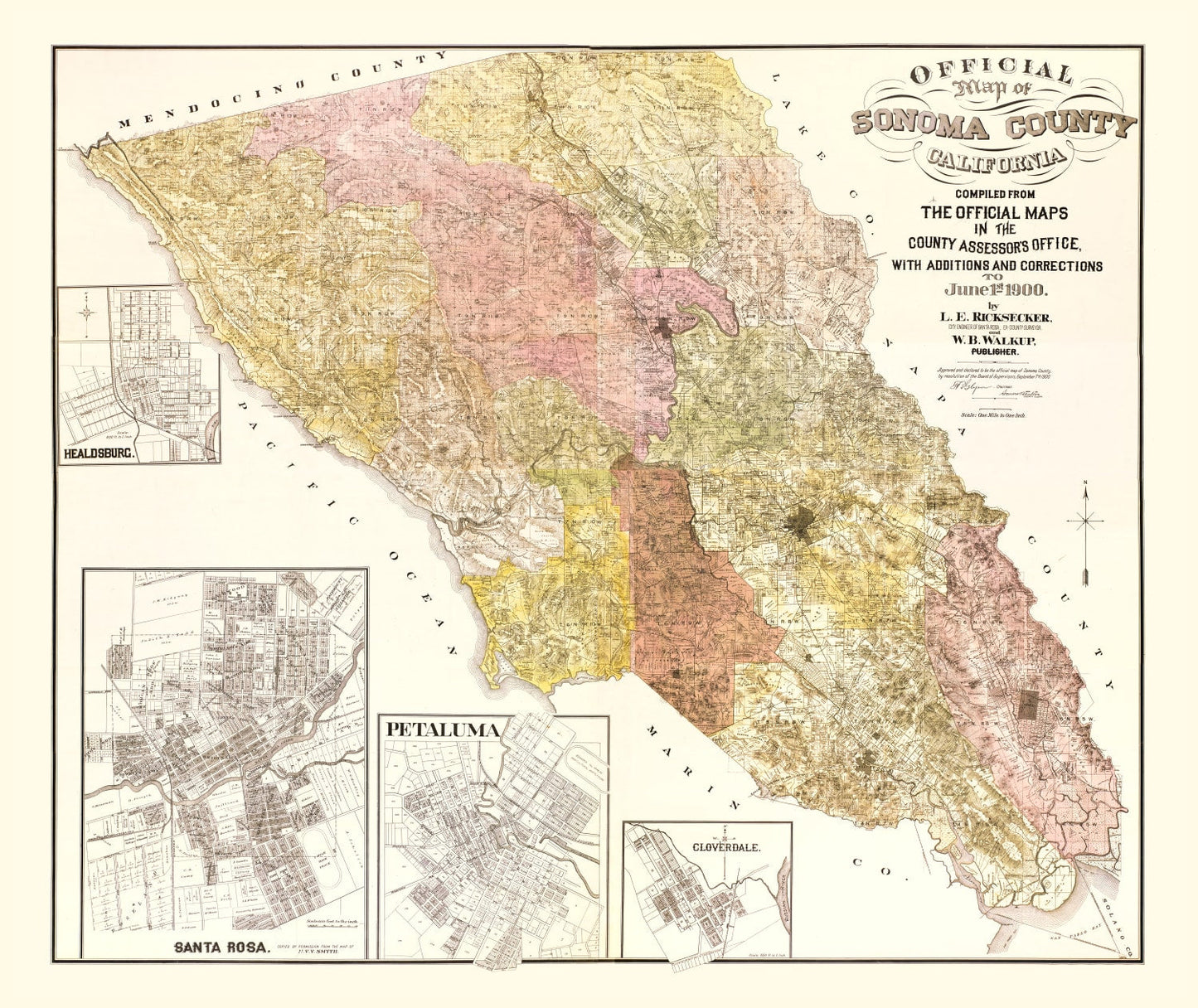 Vintage Map of Sonoma County, California, 1900 II