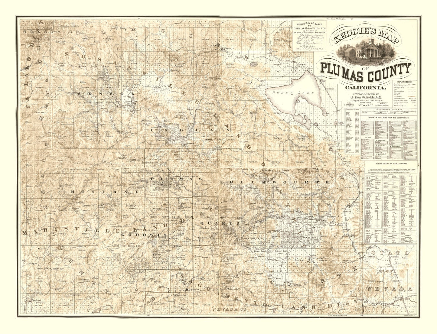 Vintage Map of Plumas County, California, 1892